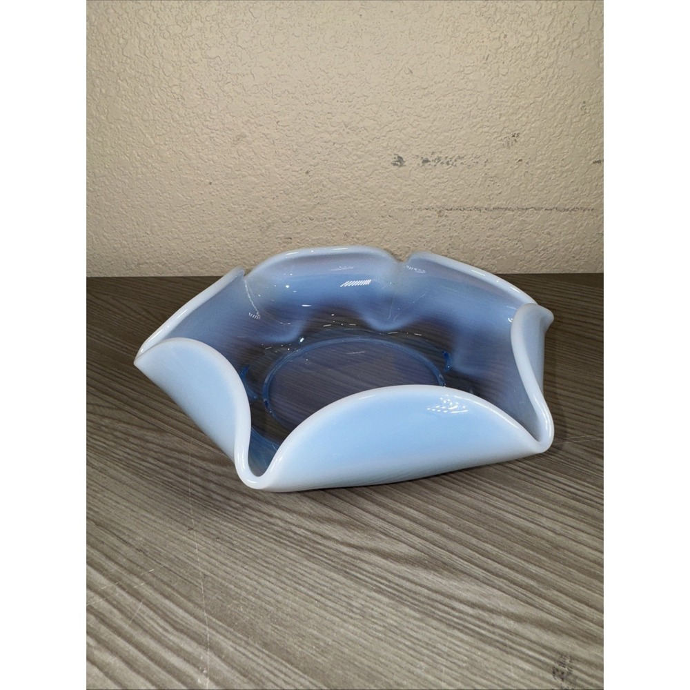 Duncan Miller Canterburry Blue Opalescent Glass Vase  Ashtray Decor